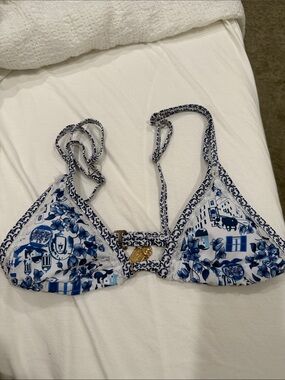 Blue & White Floral Triangle Bikini Top